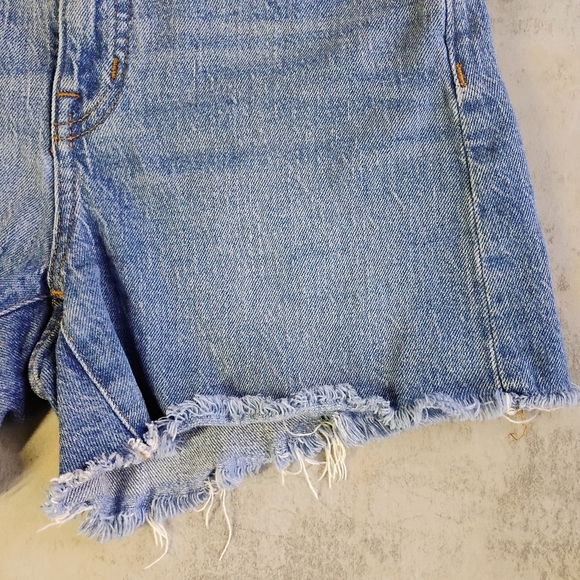 Madewell High Rise Denim Shorts Blue Distressed Hem Medium Wash Size 25 - Picture 2 of 13